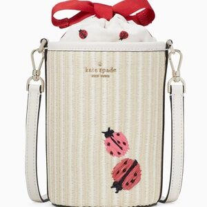 NWT Kate Spade Dottie Ladybug embroidered straw cylinder handbag